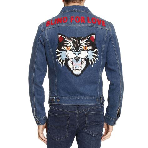 Men's Gucci “Blind for Love” Angry Cat Blue Denim Jacket  